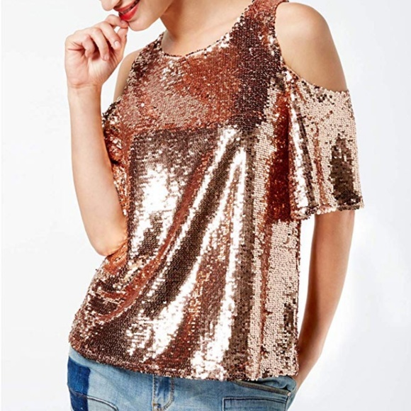 INC International Concept Blouse Cold Shoulder Seq - Picture 1 of 4